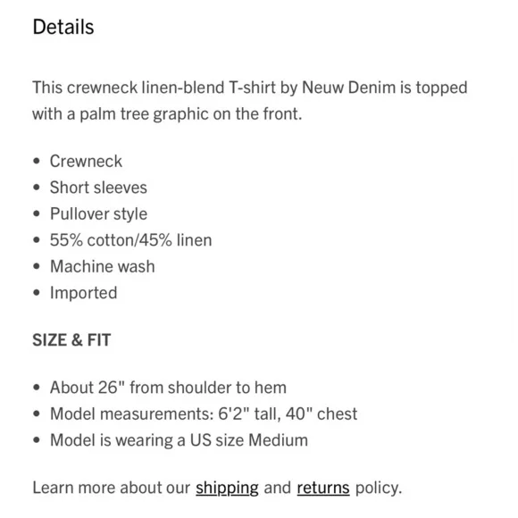 Neuw Palm Tree Art Graphic Linen-Blend T-Shirt- Medium - Picture 9 of 9